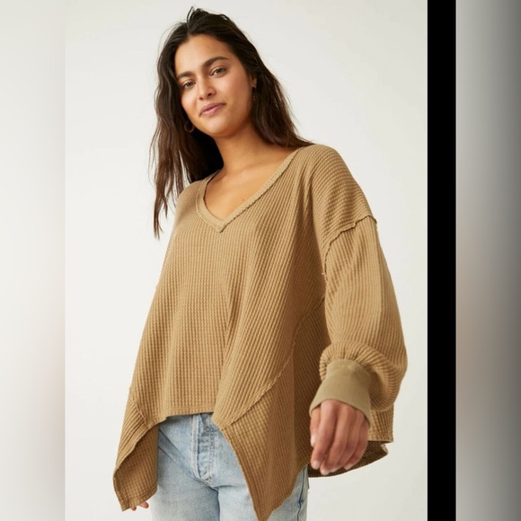 NWOT We the Free Coraline Thermal Sweater XS Olive V-neck Could Fit a M+ - Picture 1 of 6